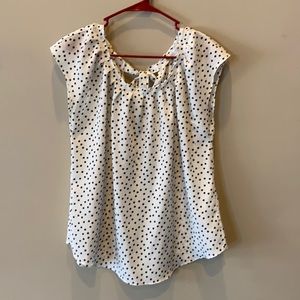LC Lauren Conrad White with black polka dot cap sleeve blouse